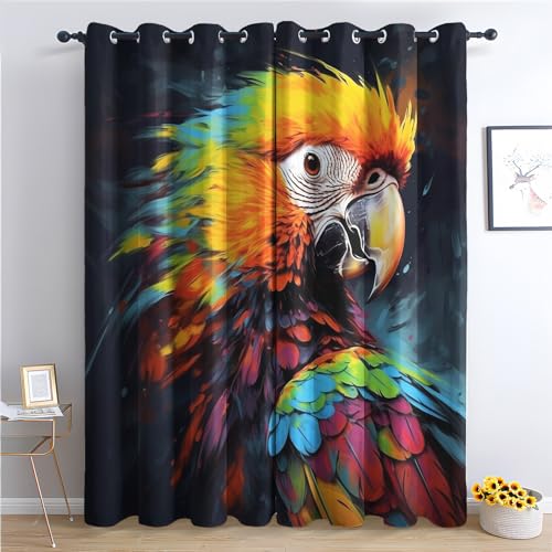 THYUNQ Vorhänge Bunte Papagei Motiv, Vorhang Blickdicht Verdunklungsvorhänge Thermovorhang mit Ösen, Gardinen Wohnzimmer Schlafzimmer Fenster, 2er Set Curtains, H 260 x B 140 cm von THYUNQ