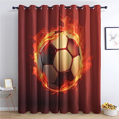 THYUNQ Vorhänge Fussball Motiv, Vorhang Blickdicht Verdunklungsvorhänge mit Ösen - Gardinen Wohnzimmer Schlafzimmer Fenster, 2er Set Curtains, H 220 x B 140 cm von THYUNQ