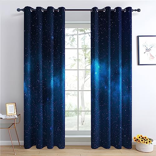 THYUNQ Vorhänge Galaxy Motiv, Vorhang Blickdicht Verdunklungsvorhänge mit Ösen - Gardinen Wohnzimmer Schlafzimmer Fenster, 2er Set Curtains, H 220 x B 140 cm von THYUNQ