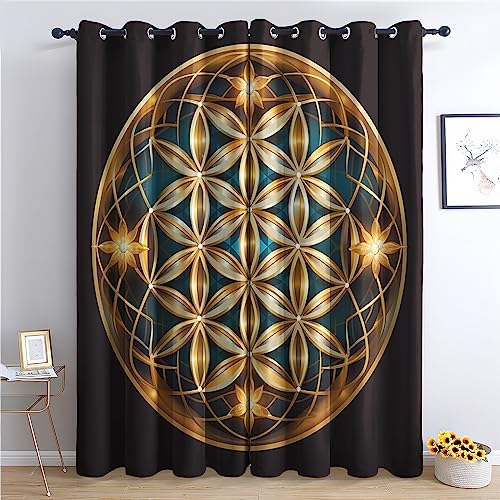 THYUNQ Vorhänge Geometrische Motiv, Vorhang Blickdicht Verdunklungsvorhänge mit Ösen - Gardinen Wohnzimmer Schlafzimmer Fenster, 2er Set Curtains, H 137 x B 117 cm von THYUNQ