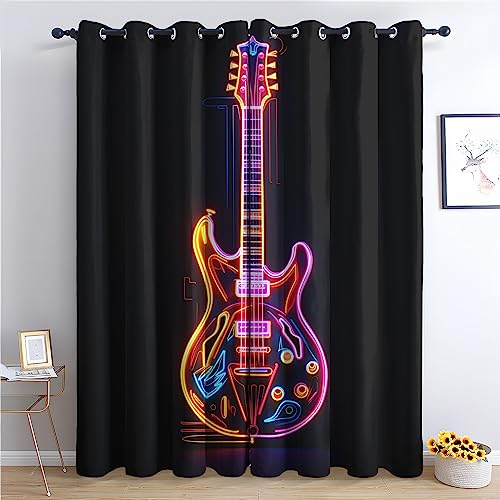 THYUNQ Vorhänge Gitarre Musik Motiv, Vorhang Blickdicht Verdunklungsvorhänge mit Ösen - Gardinen Wohnzimmer Schlafzimmer Fenster, 2er Set Curtains, H 160 x B 140 cm THYUNQ Vorhänge Gitarre Musik Motiv, Vorhang Blickdicht Verdunklungsvorhänge mit Ösen - Gardinen Wohnzimmer Schlafzimmer Fenster, 2er Set Curtains, H 160 x B 140 cm von THYUNQ