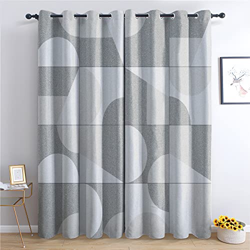 THYUNQ Vorhänge Grau Geometrische Muster, Vorhang Blickdicht Thermo Verdunklungsvorhänge mit Ösen - Gardinen Wohnzimmer Schlafzimmer Fenster, 2er Set Curtains, H 245 x B 140 cm von THYUNQ