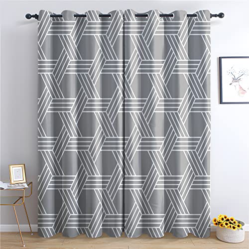 THYUNQ Vorhänge Grau Geometrische Muster, Vorhang Blickdicht Thermo Verdunklungsvorhänge mit Ösen - Gardinen Wohnzimmer Schlafzimmer Fenster, 2er Set Curtains, H 260 x B 140 cm von THYUNQ