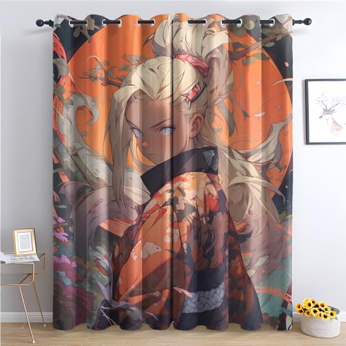 THYUNQ Vorhänge Japanische Anime Girl Motiv, Vorhang Blickdicht Verdunklungsvorhänge Thermovorhang mit Ösen, Gardinen Wohnzimmer Schlafzimmer Fenster, 2er Set Curtains, H 245 x B 140 cm von THYUNQ