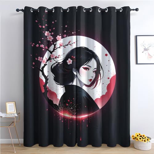 THYUNQ Vorhänge Japanische Anime Motiv, Vorhang Blickdicht Verdunklungsvorhänge Thermovorhang mit Ösen, Gardinen Wohnzimmer Schlafzimmer Fenster, 2er Set Curtains, H 160 x B 140 cm von THYUNQ