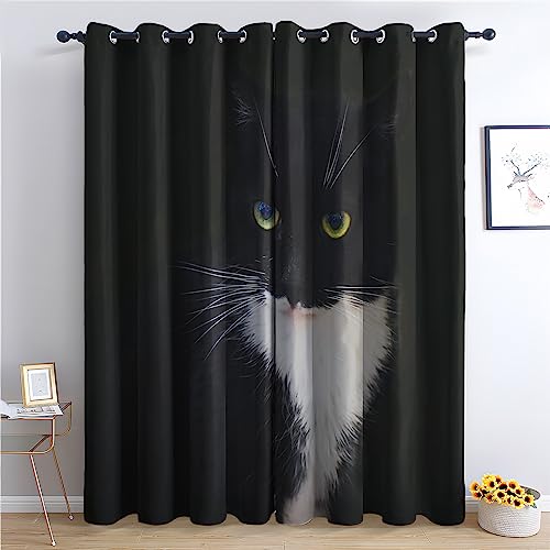 THYUNQ Vorhänge Katze Motiv, Vorhang Blickdicht Verdunklungsvorhänge mit Ösen - Gardinen Wohnzimmer Schlafzimmer Fenster, 2er Set Curtains, H 245 x B 140 cm von THYUNQ