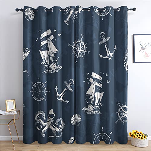THYUNQ Vorhänge Maritime Motiv, Vorhang Blickdicht Verdunklungsvorhänge mit Ösen - Gardinen Wohnzimmer Schlafzimmer Fenster, 2er Set Curtains, H 245 x B 140 cm THYUNQ Vorhänge Maritime Motiv, Vorhang Blickdicht Verdunklungsvorhänge mit Ösen - Gardinen Wohnzimmer Schlafzimmer Fenster, 2er Set Curtains, H 245 x B 140 cm von THYUNQ