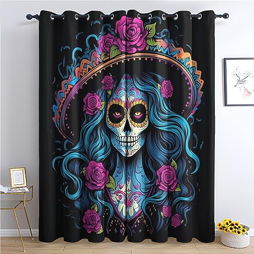 THYUNQ Vorhänge Mexikanische Totenkopf Muster, Vorhang Blickdicht Thermo Verdunklungsvorhänge mit Ösen - Gardinen Wohnzimmer Schlafzimmer Fenster, 2er Set Curtains, H 220 x B 140 cm THYUNQ Vorhänge Mexikanische Totenkopf Muster, Vorhang Blickdicht Thermo Verdunklungsvorhänge mit Ösen - Gardinen Wohnzimmer Schlafzimmer Fenster, 2er Set Curtains, H 220 x B 140 cm von THYUNQ