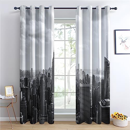 THYUNQ Vorhänge New York Motiv, Vorhang Blickdicht Verdunklungsvorhänge mit Ösen - Gardinen Wohnzimmer Schlafzimmer Fenster, 2er Set Curtains, H 137 x B 117 cm von THYUNQ