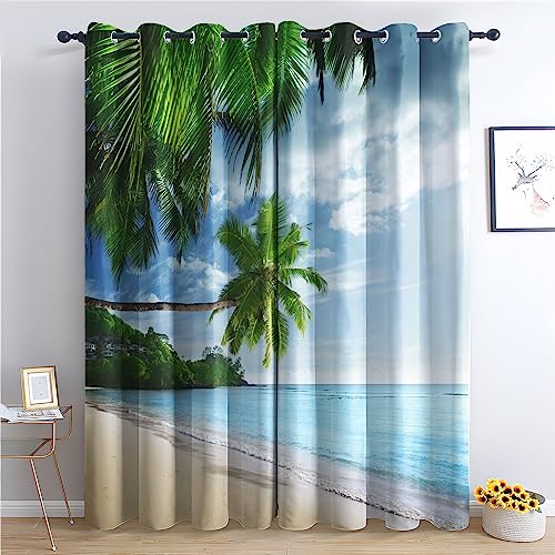 THYUNQ Vorhänge Palmen Strand Motiv, Vorhang Blickdicht Verdunklungsvorhänge mit Ösen - Gardinen Wohnzimmer Schlafzimmer Fenster, 2er Set Curtains, H 137 x B 117 cm THYUNQ Vorhänge Palmen Strand Motiv, Vorhang Blickdicht Verdunklungsvorhänge mit Ösen - Gardinen Wohnzimmer Schlafzimmer Fenster, 2er Set Curtains, H 137 x B 117 cm von THYUNQ