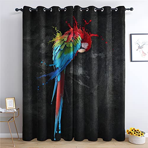 THYUNQ Vorhänge Papagei Motiv, Vorhang Blickdicht Verdunklungsvorhänge mit Ösen - Gardinen Wohnzimmer Schlafzimmer Fenster, 2er Set Curtains, H 245 x B 140 cm von THYUNQ
