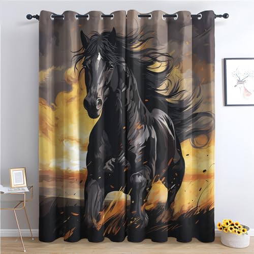 THYUNQ Vorhänge Pferd Motiv, Vorhang Blickdicht Verdunklungsvorhänge Thermovorhang mit Ösen, Gardinen Wohnzimmer Schlafzimmer Fenster, 2er Set Curtains, H 220 x B 140 cm von THYUNQ
