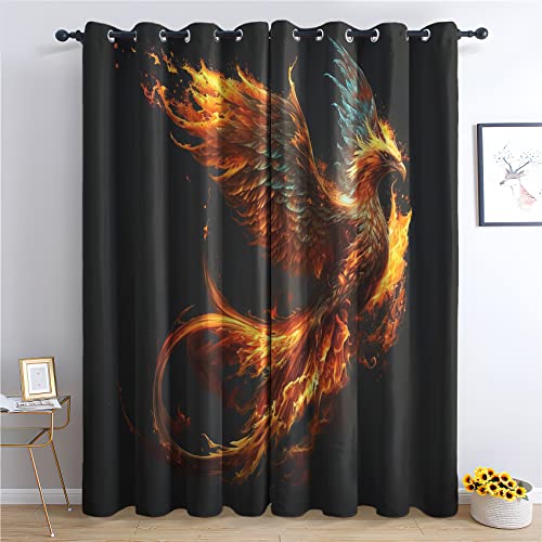 THYUNQ Vorhänge Phönix Motiv, Vorhang Blickdicht Verdunklungsvorhänge mit Ösen - Gardinen Wohnzimmer Schlafzimmer Fenster, 2er Set Curtains, H 160 x B 140 cm THYUNQ Vorhänge Phönix Motiv, Vorhang Blickdicht Verdunklungsvorhänge mit Ösen - Gardinen Wohnzimmer Schlafzimmer Fenster, 2er Set Curtains, H 160 x B 140 cm von THYUNQ