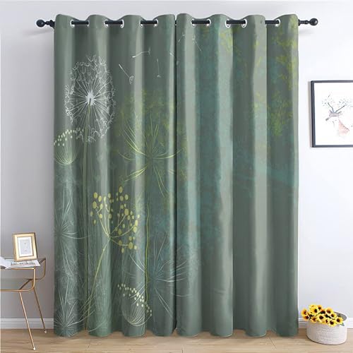 THYUNQ Vorhänge Pusteblume Motiv, Vorhang Blickdicht Verdunklungsvorhänge mit Ösen - Gardinen Wohnzimmer Schlafzimmer Fenster, 2er Set Curtains, H 200 x B 140 cm von THYUNQ