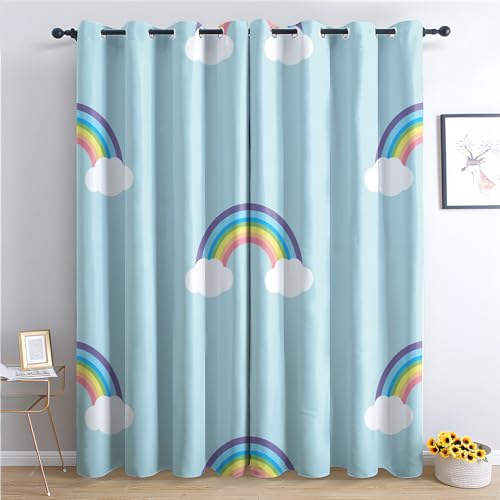 THYUNQ Vorhänge Regenbogen Motiv, Vorhang Blickdicht Verdunklungsvorhänge Thermovorhang mit Ösen, Gardinen Wohnzimmer Schlafzimmer Fenster, 2er Set Curtains, H 300 x B 140 cm von THYUNQ