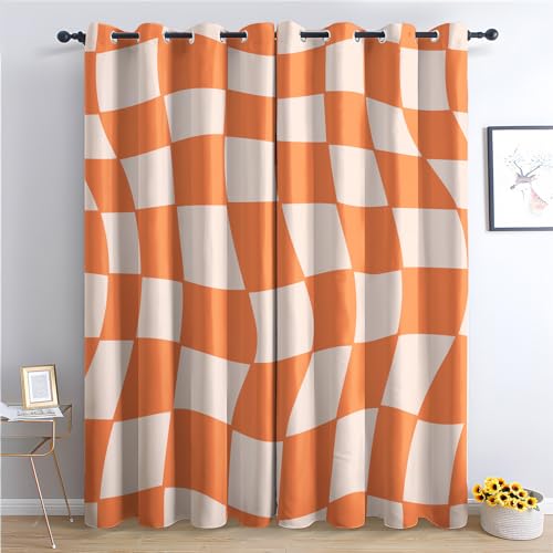 THYUNQ Vorhänge Retro Funky Kariert Motiv, Vorhang Blickdicht Verdunklungsvorhänge Thermovorhang mit Ösen, Gardinen Wohnzimmer Schlafzimmer Fenster, 2er Set Curtains, H 300 x B 140 cm THYUNQ Vorhänge Retro Funky Kariert Motiv, Vorhang Blickdicht Verdunklungsvorhänge Thermovorhang mit Ösen, Gardinen Wohnzimmer Schlafzimmer Fenster, 2er Set Curtains, H 300 x B 140 cm von THYUNQ