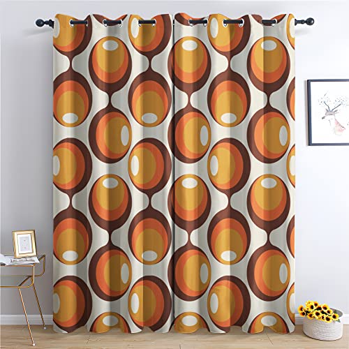 THYUNQ Vorhänge Retro Vintage 70er Geometrische Motiv, Vorhang Blickdicht Verdunklungsvorhänge Thermovorhang mit Ösen, Gardinen Wohnzimmer Schlafzimmer Fenster, 2er Set Curtains, H 160 x B 140 cm von THYUNQ