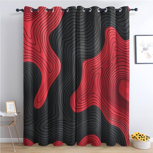 THYUNQ Vorhänge Rot Schwarz Abstrakt Motiv, Vorhang Blickdicht Verdunklungsvorhänge Thermovorhang mit Ösen, Gardinen Wohnzimmer Schlafzimmer Fenster, 2er Set Curtains, H 245 x B 140 cm THYUNQ Vorhänge Rot Schwarz Abstrakt Motiv, Vorhang Blickdicht Verdunklungsvorhänge Thermovorhang mit Ösen, Gardinen Wohnzimmer Schlafzimmer Fenster, 2er Set Curtains, H 245 x B 140 cm von THYUNQ