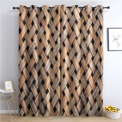 THYUNQ Vorhänge Rustikal Holzoptik Motiv, Vorhang Blickdicht Verdunklungsvorhänge Thermovorhang mit Ösen, Gardinen Wohnzimmer Schlafzimmer Fenster, 2er Set Curtains, H 245 x B 140 cm von THYUNQ
