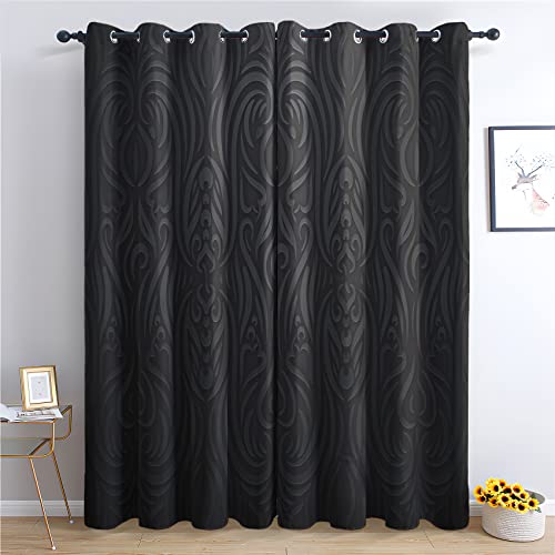 THYUNQ Vorhänge Schwarz Gothic - Vorhang Blickdicht Verdunklungsvorhänge Thermovorhang, Gardinen mit Ösen, Vorhänge Wohnzimmer Schlafzimmer Fenster 2er Set, H 137 x B 117 cm von THYUNQ