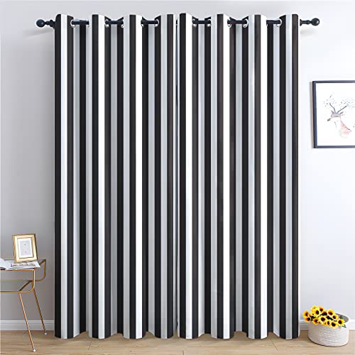 THYUNQ Vorhänge Schwarz Weiß Gestreift Motiv, Vorhang Blickdicht Verdunklungsvorhänge mit Ösen - Gardinen Wohnzimmer Schlafzimmer Fenster, 2er Set Curtains, H 245 x B 140 cm von THYUNQ