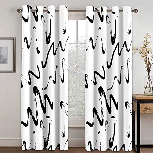 THYUNQ Vorhänge Schwarz und Weiß Abstrakt Muster, Vorhang Blickdicht Verdunklungsvorhänge mit Ösen, Gardinen Wohnzimmer Schlafzimmer Fenster, 2er Set Curtains, H 245 x B 140 cm von THYUNQ