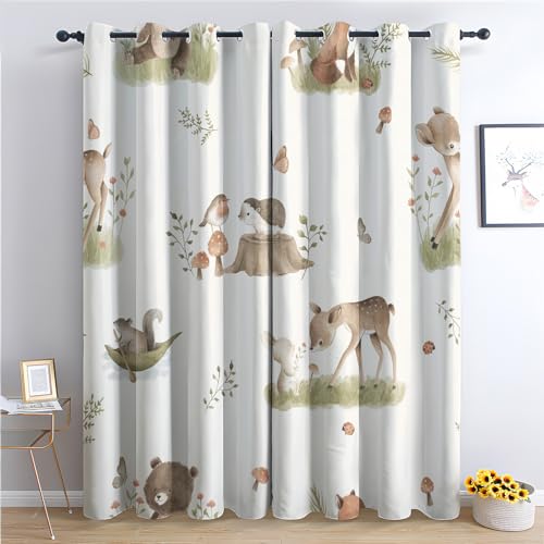 THYUNQ Vorhänge Waldtiere Motiv, Vorhang Blickdicht Verdunklungsvorhänge Thermovorhang mit Ösen, Gardinen Wohnzimmer Schlafzimmer Fenster, 2er Set Curtains, H 245 x B 140 cm von THYUNQ