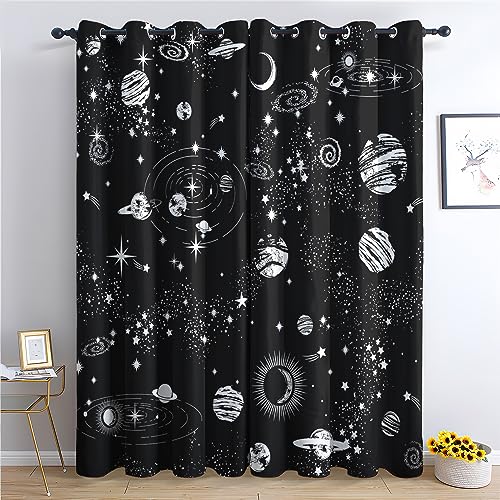 THYUNQ Vorhänge Weltraum Motiv, Vorhang Blickdicht Verdunklungsvorhänge Thermovorhang mit Ösen, Gardinen Wohnzimmer Schlafzimmer Fenster, 2er Set Curtains, H 137 x B 117 cm von THYUNQ