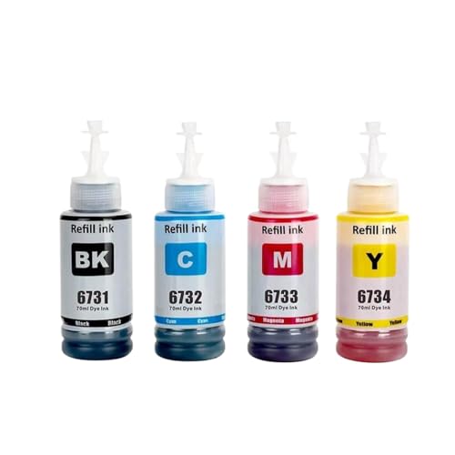 THgfdZX Kompatible Flasche auf Wasserbasis -Basis -Dye -Tinte Kompatibel mit L805 L850 L810 L800 L1800 Drucker T673 T6731(4Bottle-BKCMY) von THgfdZX