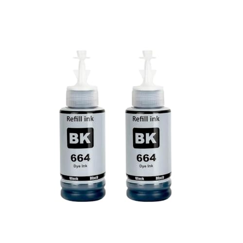 THgfdZX Kompatible Nachfüll-Tintenflasche T664 Kompatibel mit L380 L220 L130 L3060 L3110 L120 L565 L555 ET-2500 Drucker(2Bottle BK) von THgfdZX