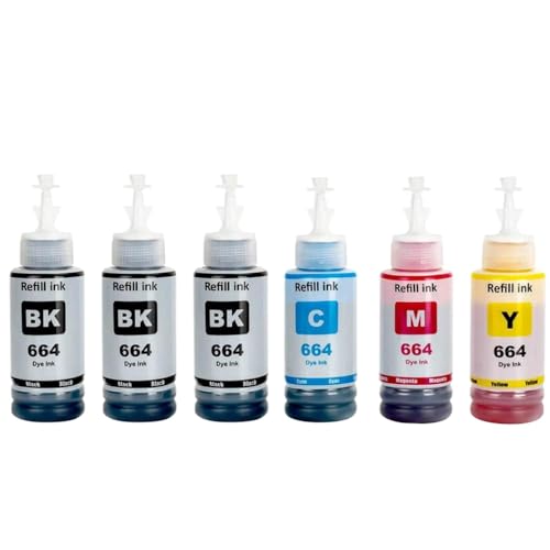 THgfdZX Kompatible Nachfüll-Tintenflasche T664 Kompatibel mit L380 L220 L130 L3060 L3110 L120 L565 L555 ET-2500 Drucker(3BK-1C-1M-1Y) von THgfdZX