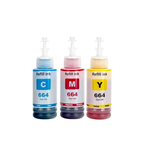 THgfdZX Kompatible Nachfüll-Tintenflasche T664 Kompatibel mit L380 L220 L130 L3060 L3110 L120 L565 L555 ET-2500 Drucker(CMY-3COLORS) von THgfdZX