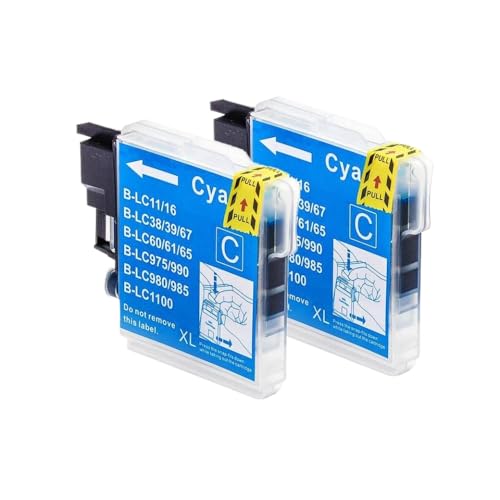 THgfdZX Kompatible Tintenpatronen LC11 LC16 LC38 LC61 LC65 LC67 LC980 LC990 LC1100 zur Verwendung mit DCP J140W J145C J165C J185C J195C -Drucker(2 pcs Cyan) von THgfdZX