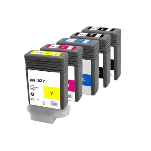 THgfdZX Kompatible Tintenstrahlpatrone PFI102 PFI 102 PFI-102 Kompatibel mit IPF500 IPF510 IPF610 IPF700 IPF710-Drucker(One Set 5 Colors) von THgfdZX