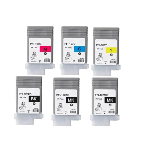 THgfdZX Kompatible Tintenstrahlpatrone PFI107 PFI 107 PFI-107 Kompatibel mit IPF670 IPF680 IPF685 IPF780 IPF785 Drucker(One Set 6 Colors) von THgfdZX