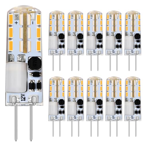 TIAFELNGLY G4 LED Lampen, Kein Flimmern 2W G4 Warmweiss Energiesparende Glühbirnen AC/DC 12V Nicht dimmbar 360 Grad Winkel LED Birne G4 [10-er Pack] von TIAFELNGLY