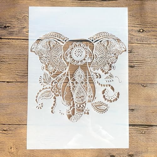 TIAMECH A4 Mandala-Elefanten-Schablone zum Malen auf Holz, wiederverwendbar, große Ohren, Schichtschablone, DIY, Scrapbooking, Malvorlagen, dekorative Größe 21,1 x 29,7 cm von TIAMECH