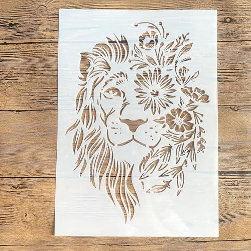 TIAMECH Wiederverwendbare Blumenaugen-Löwen-Schablone zum Malen, Löwen-Schichtschablone, DIY-Wandkunst, Holzmöbel, Scrapbook und Handwerk (21,1 x 29,7 cm) von TIAMECH