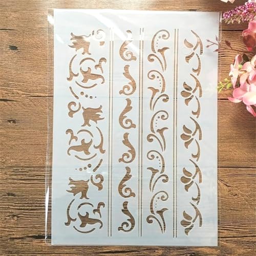 TIAMECH Wiederverwendbare Eckschablone zum Malen, A4, Möbel, Blumenlinien, Schichtvorlage, DIY-Wandkunst, Holzmöbel, Scrapbook und Handwerk (21,1 x 29,7 cm) von TIAMECH