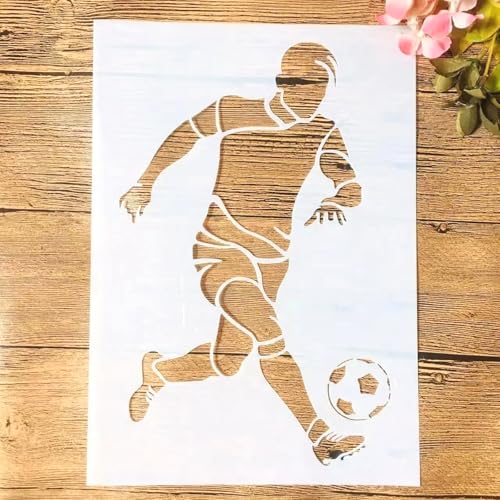 TIAMECH Wiederverwendbare Fußball-Sport-Schablone zum Malen, Fußball-Schichtschablone, DIY-Wandkunst, Holzmöbel, Scrapbook und Handwerk (21,1 x 29,7 cm) von TIAMECH