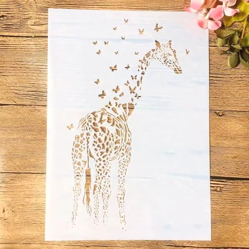 TIAMECH Wiederverwendbare Giraffen-Schablone zum Malen, A4, Schmetterlinge, Schichtvorlage, DIY-Wandkunst, Holzmöbel, Scrapbook und Handwerk (21,1 x 29,7 cm) von TIAMECH
