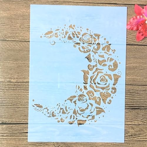 TIAMECH Wiederverwendbare Mondblumen-Schablone zum Malen, Rosensichel, Schichtschablone, DIY-Wandkunst, Holzmöbel, Scrapbook und Handwerk (21,1 x 29,7 cm) von TIAMECH