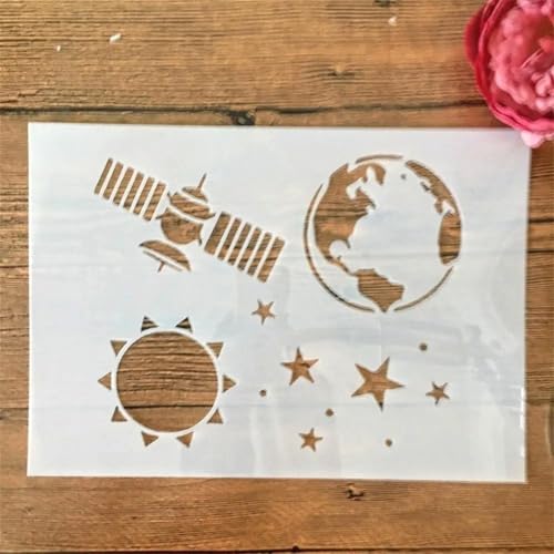 TIAMECH Wiederverwendbare Satelliten-Schablone für die Luft- und Raumfahrt, A4, zum Bemalen – Erdplaneten, Layering-Vorlage, DIY-Wandkunst, Holzmöbel, Scrapbook und Handwerk (21,1 x 29,7 cm) von TIAMECH