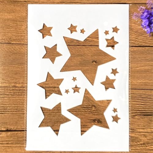 TIAMECH Wiederverwendbare Schablone mit leuchtenden Sternen, A4, zum Malen, fünfzackige Sterne, Schichtschablone, DIY-Wandkunst, Holzmöbel, Scrapbook und Handwerk (21,1 x 29,7 cm) von TIAMECH