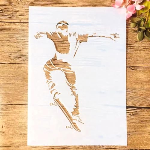TIAMECH Wiederverwendbare Skateboard-Schablone für Malerei, A4, leidenschaftliche Schichtschablone, DIY-Wandkunst, Holzmöbel, Scrapbook und Handwerk (21,1 x 29,7 cm) von TIAMECH