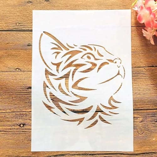 TIAMECH Wiederverwendbare coole Katzen-Schablone zum Malen, A4 – Umrisskatzen-Schablone, DIY-Wandkunst, Holzmöbel, Scrapbook und Handwerk (21,1 x 29,7 cm) von TIAMECH