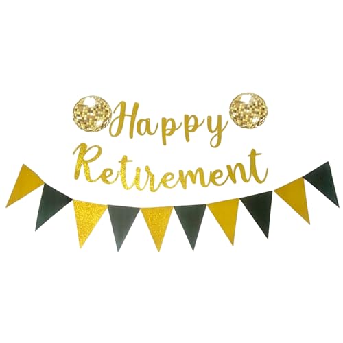 Wimpelkette "Happy Retirement", 3 m, goldfarben, schwarzer Glitzer, kein DIY-Schild, Wimpelkette für Männer und Frauen, Party-Dekoration, lustig, offizielles Ruhestands-Dekor von TIAMECH