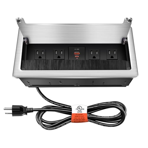 Desktop-Meeting-Steckdose, eingebettete Tischsteckdose, 4 AC-Steckdosen mit USB C PD 20 W Ladung, 1,8 m, 16 AWG, UL-Kabel für Büro, Meeting-Schreibtische usw. (Aluminiumlegierung, gebürstetes Silber) Desktop-Meeting-Steckdose, eingebettete Tischsteckdose, 4 AC-Steckdosen mit USB C PD 20 W Ladung, 1,8 m, 16 AWG, UL-Kabel für Büro, Meeting-Schreibtische usw. (Aluminiumlegierung, gebürstetes Silber) von TIANDIGP