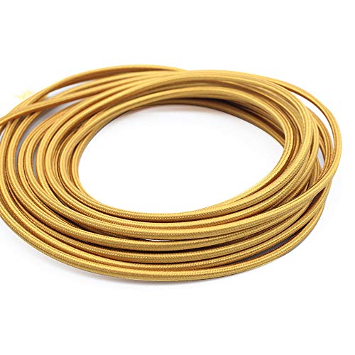 5 Meter 0,75 mm2 Kabel Vintage Antik geflochten Twisted Stoff Beleuchtung Kabel gewebte Seide Flexible Draht Kordel Licht, 300.00V (Golden) von TIANFAN