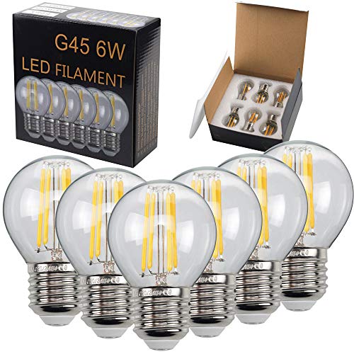 TIANFAN 6er Pack LED Glühbirne G45 2700K Warmweiß Globe LED Glühbirne E27 220 / 240V Edison Glühbirne Kronleuchter Glühbirne 6Watt von TIANFAN